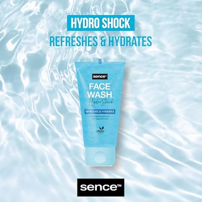 Sence HYDRO SHOCK FACE WASH GEL, BEAUTY FACE WASH FACE CARE, VEGAN COSMETICS WITH CASTOR OIL, GLYCERINE AND PANTHENOL, DAILY FACE CARE FOR MEN AND WOMEN, PACK OF 1 (1 X 150 ML) - Image 4